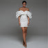 Short Wedding Dress for Bride Off the Shoulder Mini Gown Sheath Backless Glitter Bridal Dress